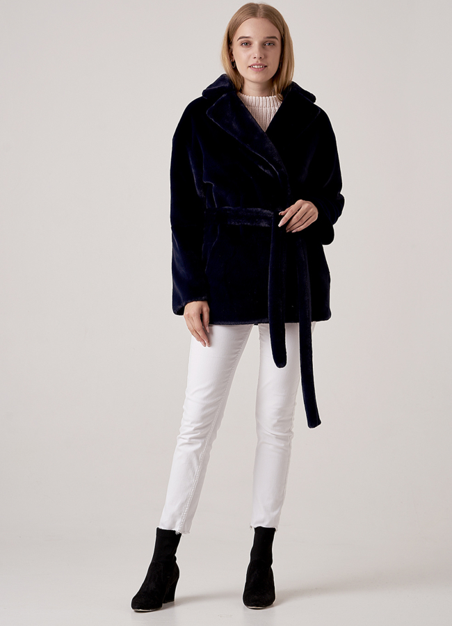 Укороченная шуба из эко меха модель № 18397 меха малина