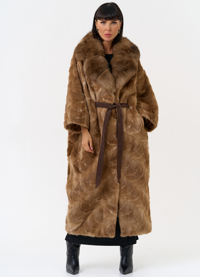 Женская шуба из меха норки с воротником их меха песца модель № 31492 меха малина Женская шуба из меха норки с воротником их меха песца модель № 31492 меха малина