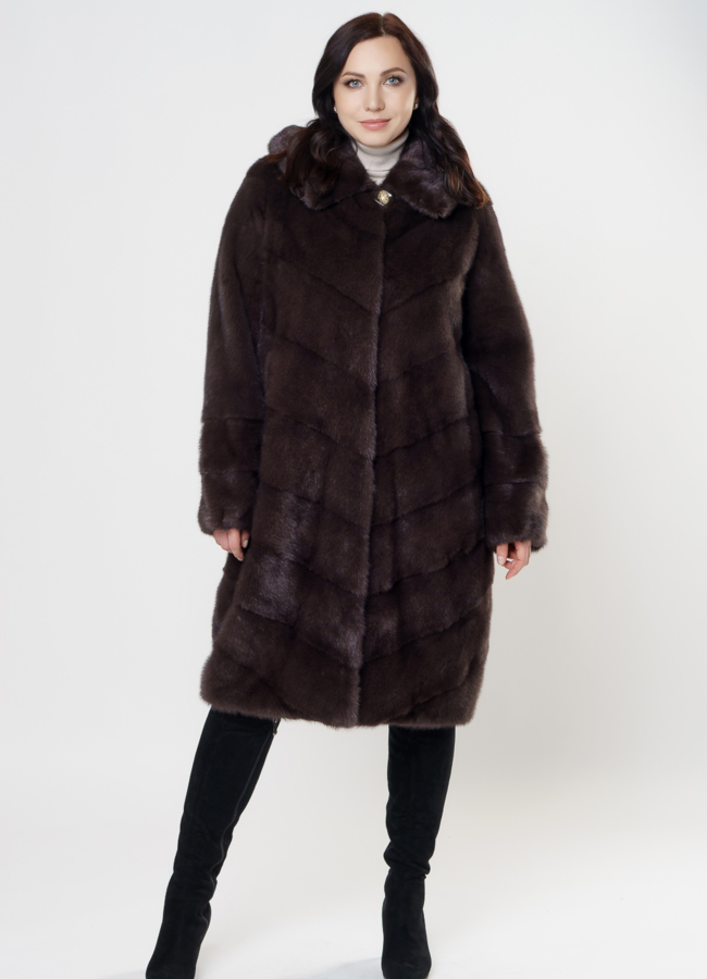 фото Длинная норковая шуба с капюшоном модель № S-1005