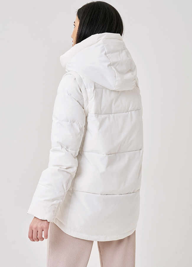 Белый пуховик трансформер с капюшоном модель № 829 в кредит