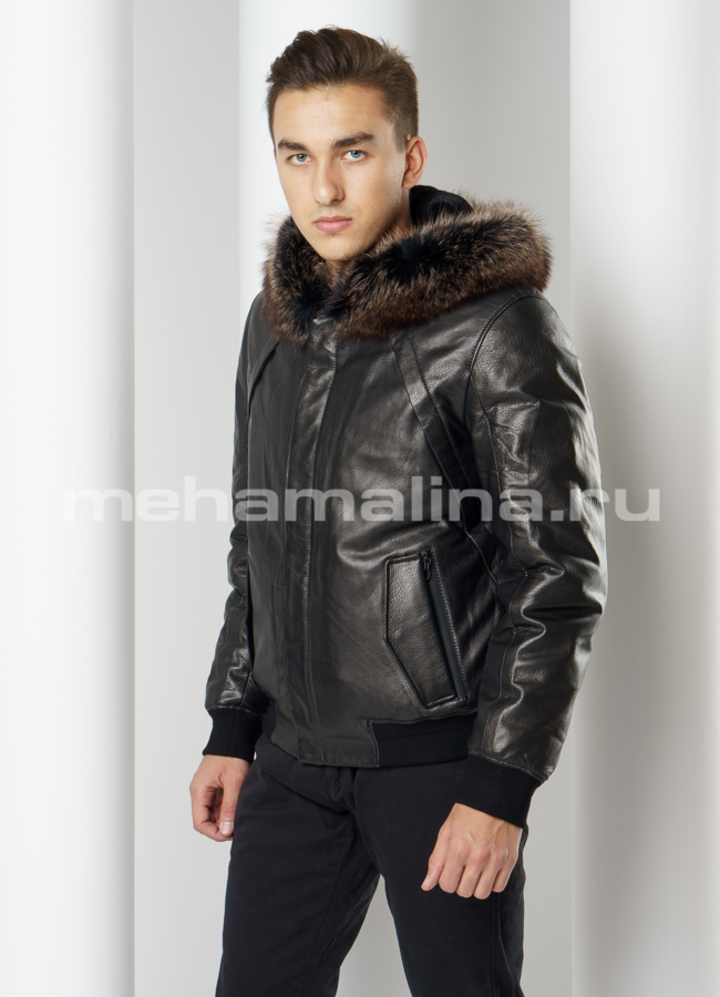 Пуховик зимний c капюшоном модель № ПМ-102 меха малина