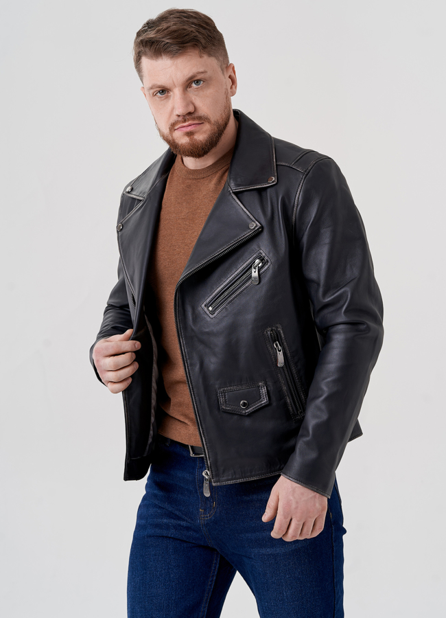 фото Мужская кожаная куртка - косуха модель № 24391