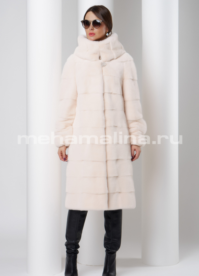 Шуба из скандинавской норки в цвете жемчуг модель № S-503 меха малина