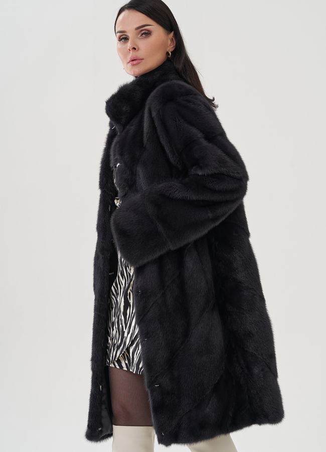 Норковая шуба с воротником стойка модель № 25017 универмаг малина