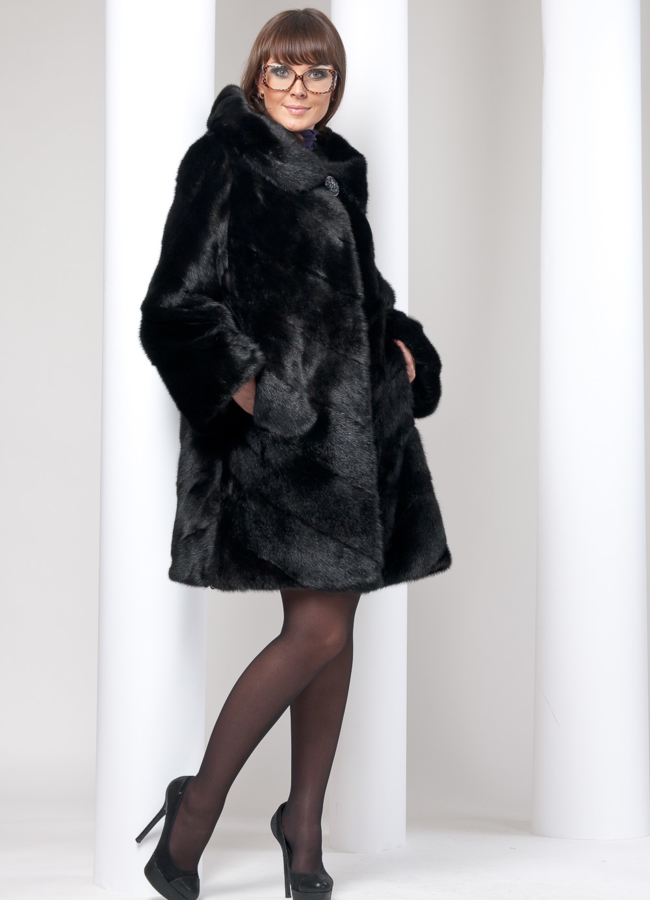 Шуба черная норка елочка модель № S-4  в кредит Шуба черная норка елочка модель № S-4  в кредит