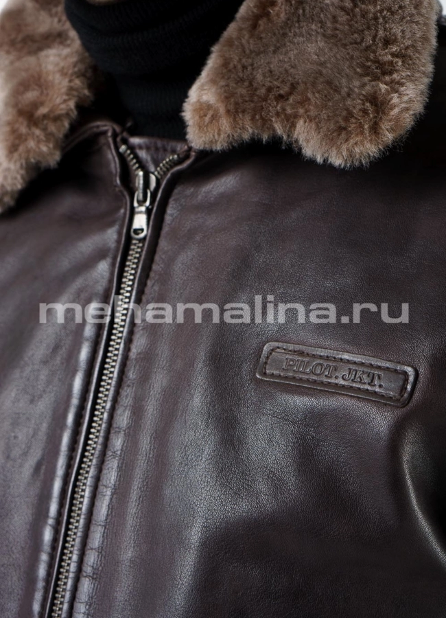 Кожаная куртка на резинке модель № KP-219 универмаг малина