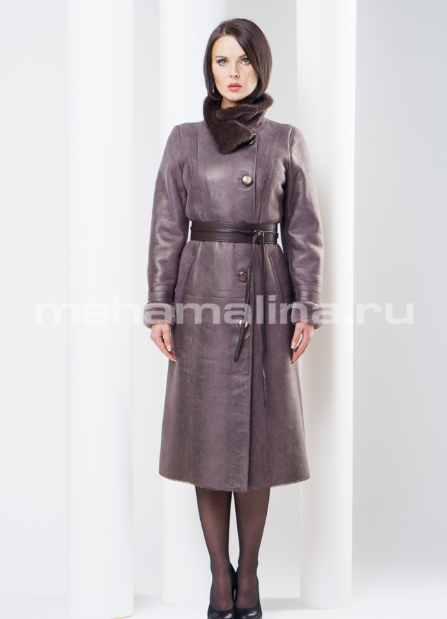 фото Дубленка удлиненная с норковой стойкой модель № D-124