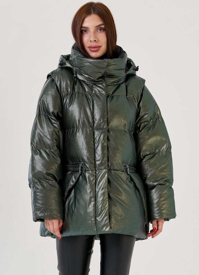 Женский эко пуховик-трансформер Malina Siberian модель № 23439 меха малина