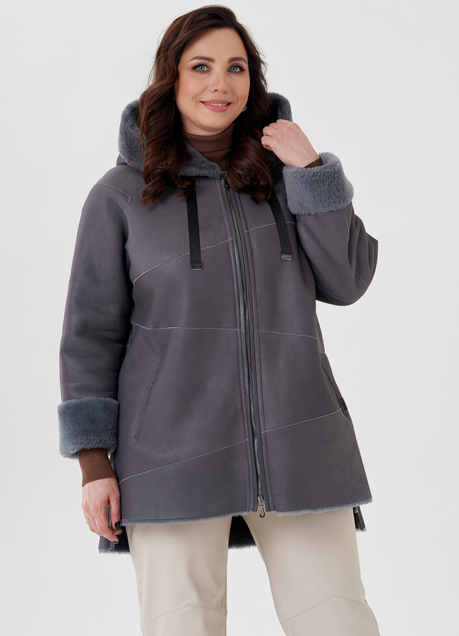 Женская дубленка с капюшоном модель № 23875 меха малина