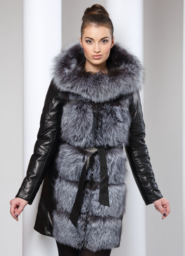 Кожаная куртка с мехом модель № К-2 меха малина