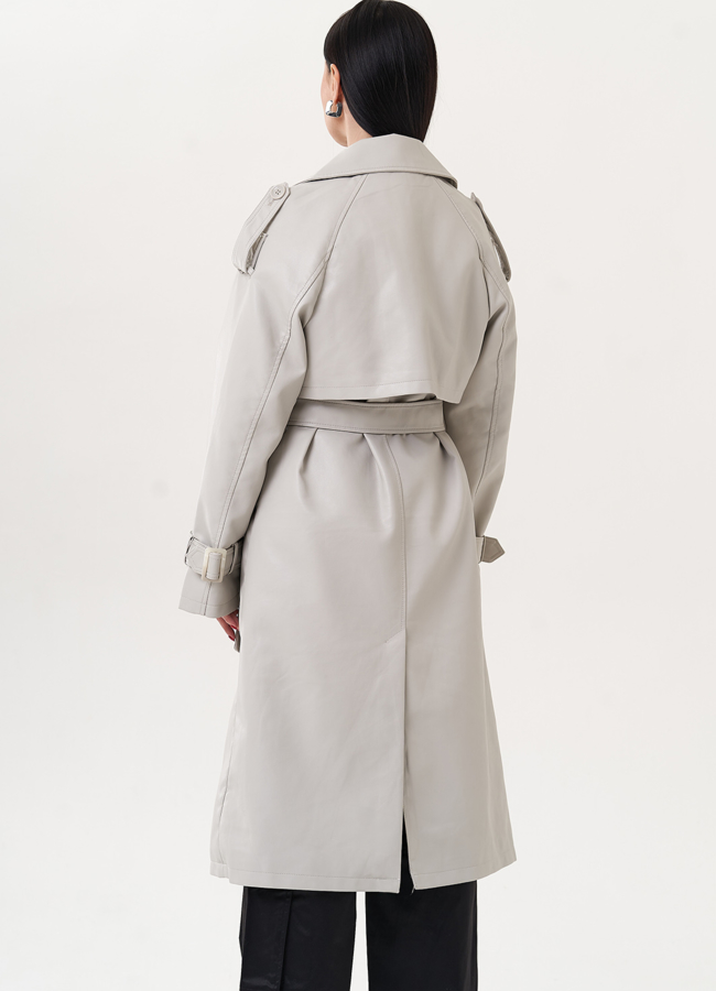 Тренч из эко кожи серого цвета модель № 26738 универмаг малина