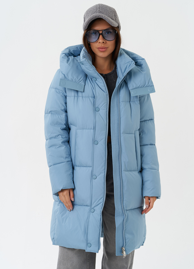 фото Яркий пуховик на био пухе с капюшоном модель № 28503