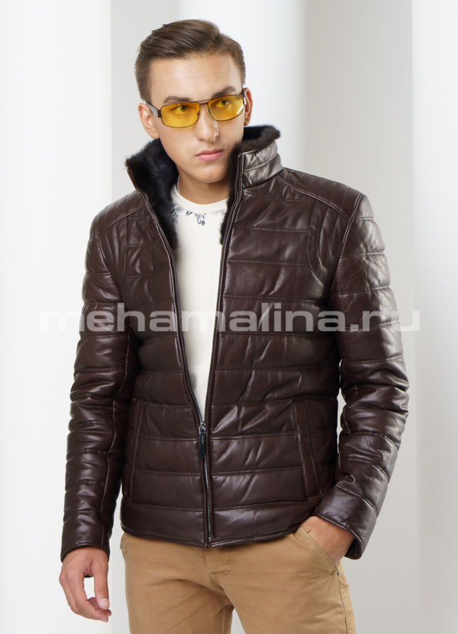 Кожаный пуховик модель № ПМ-70 универмаг малина