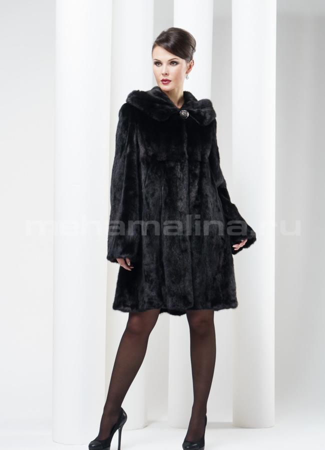 Шуба норка с капюшоном модель № S-132 меха малина