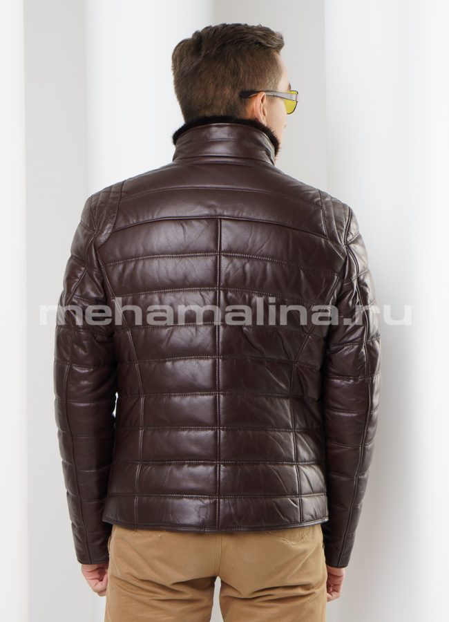 Кожаный пуховик модель № ПМ-70 в кредит