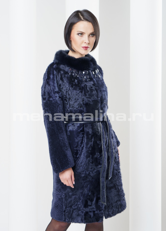 Шуба астраган, отделка козлик, цвет синий модель № S-305 в кредит