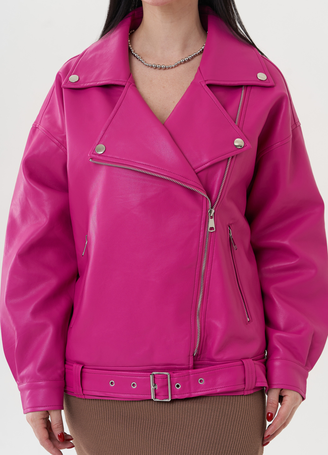 Куртка розового цвета из эко кожи модель № 26788 универмаг малина