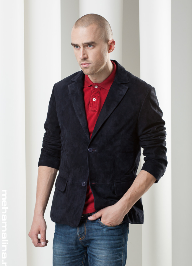 фото Замшевый пиджак, цвет синий модель № KP-65