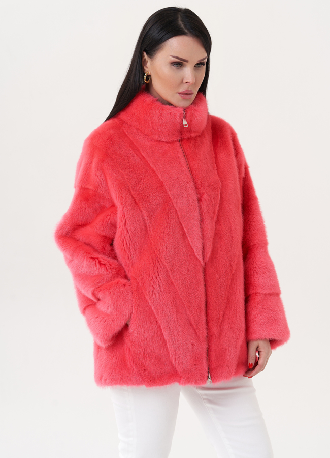 Шуба из меха норки розового цвета модель № 25756 в кредит