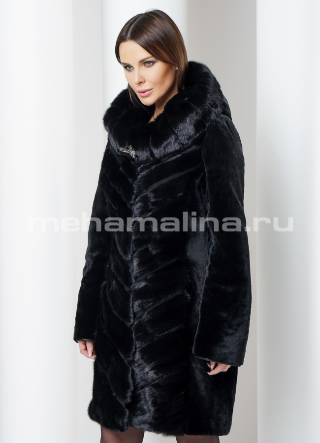 Шуба черного цвета модель № S-559/1 универмаг малина