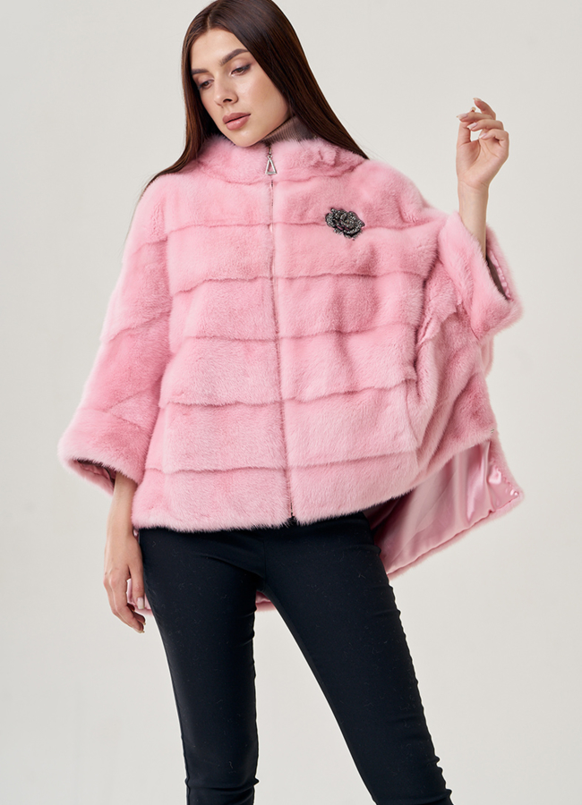 Куртка оверсайз из норки в розовом цвете модель № 78783 в рассрочку