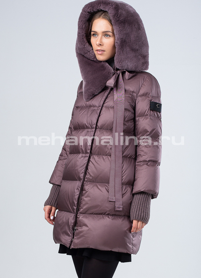 Пуховик зимний c капюшоном модель № П-263 меха малина