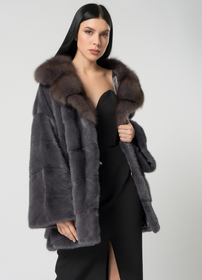 Короткая шуба из норки с английский воротником модель № 1504 универмаг малина