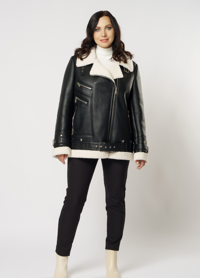 фото Дубленка пилот из эко кожи черного цвета модель № W5