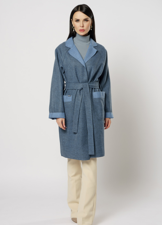 фото Пальто женское синего цвета модель № 19607