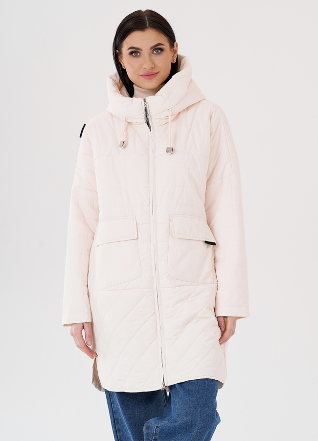 Женское полупальто с капюшоном  модель № 24337 меха малина