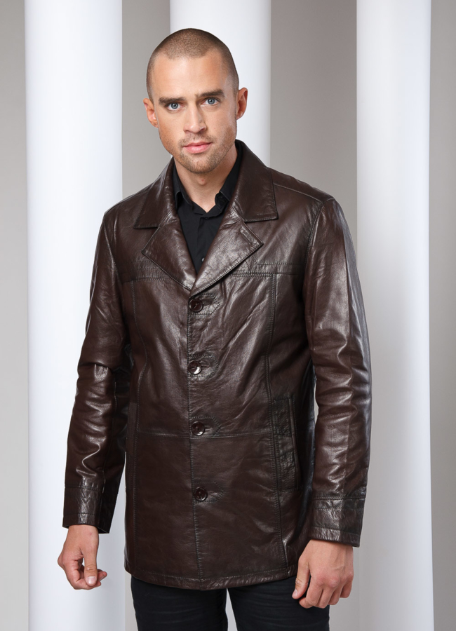 Кожаная куртка модель № KP-8 меха малина