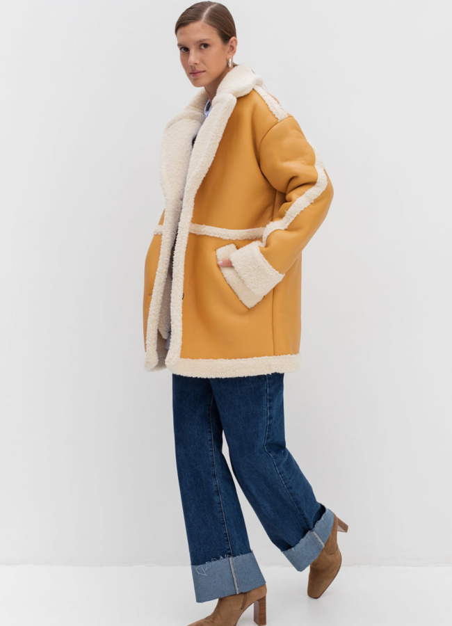 фото Удлиненная дубленка из эко кожи модель № 40208