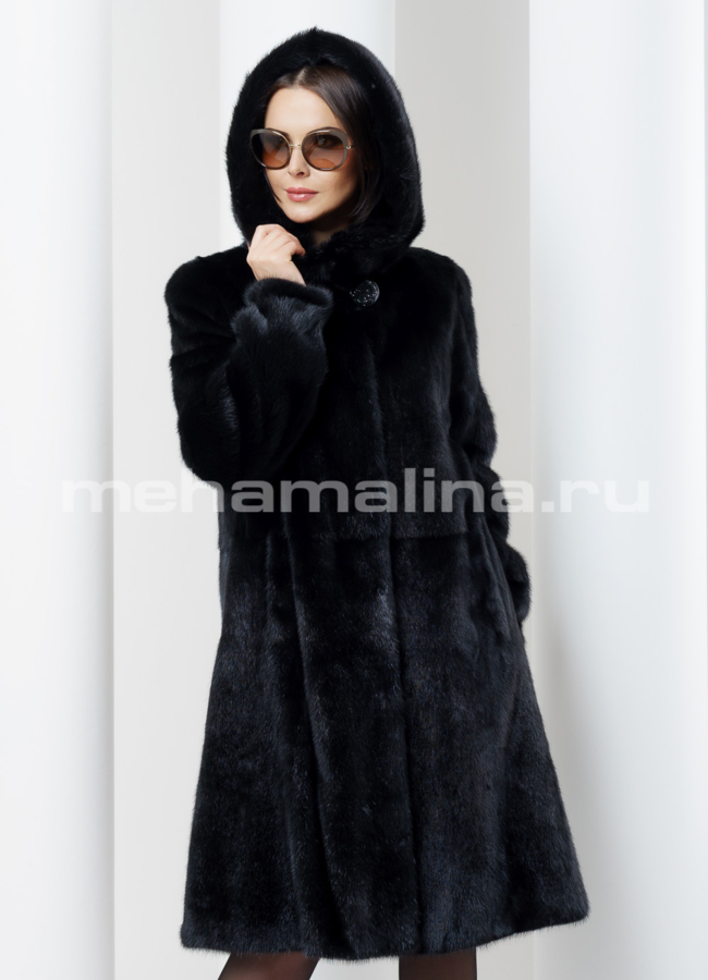 фото Норковая шуба с капюшоном модель № S-482