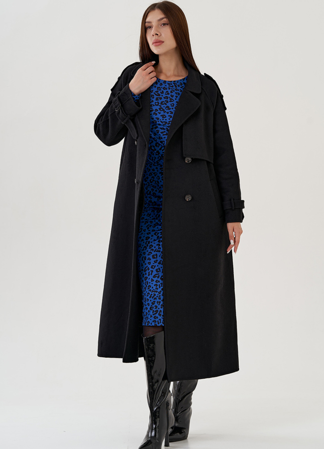 Удлиненное классическое черное пальто модель № 81822 универмаг малина