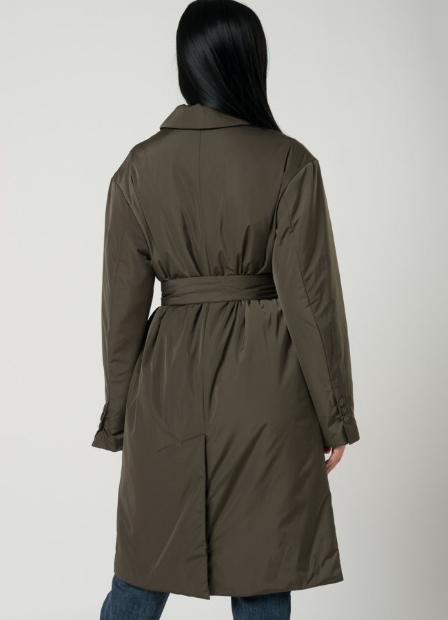 Женское полупальто с английским воротником на утеплителе в цвете хаки модель № 21158 в кредит