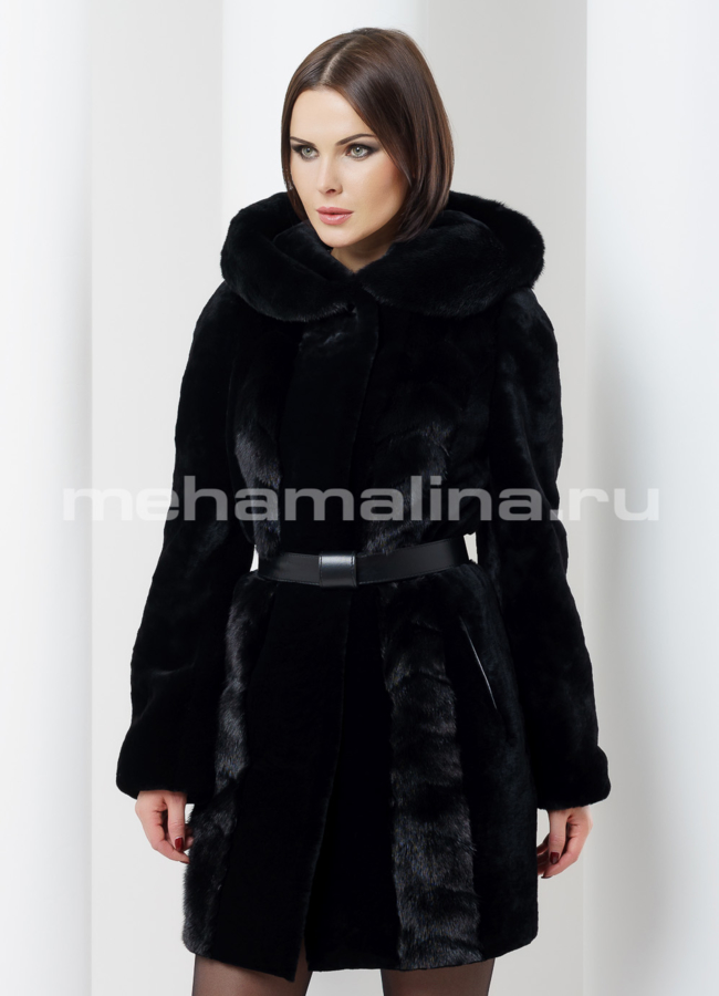 Шуба мутон модель № S-488 меха малина