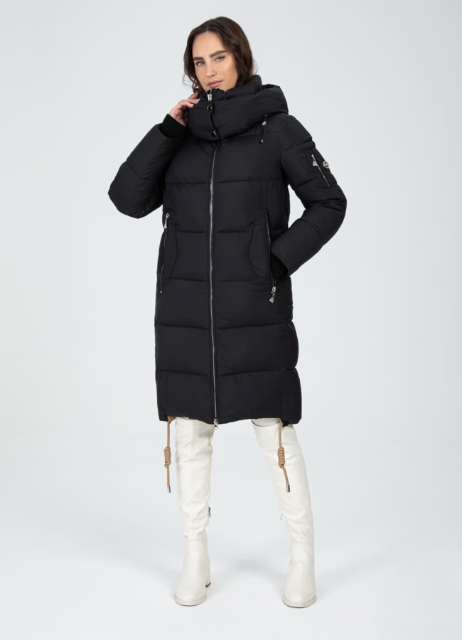 Женский пуховик с капюшоном  модель № 25803 меха малина