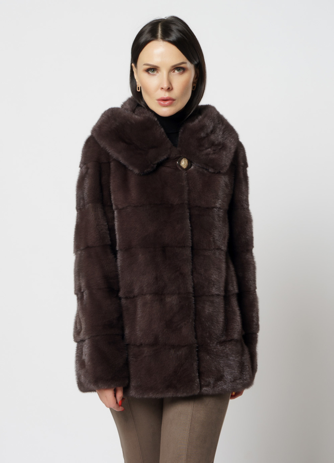 Укороченная норковая шуба с капюшоном 2 в 1 модель № S-840 меха малина