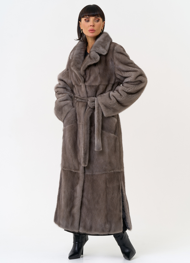 Длинная шуба из меха норки с английским воротником модель № 31598 в кредит Длинная шуба из меха норки с английским воротником модель № 31598 в кредит