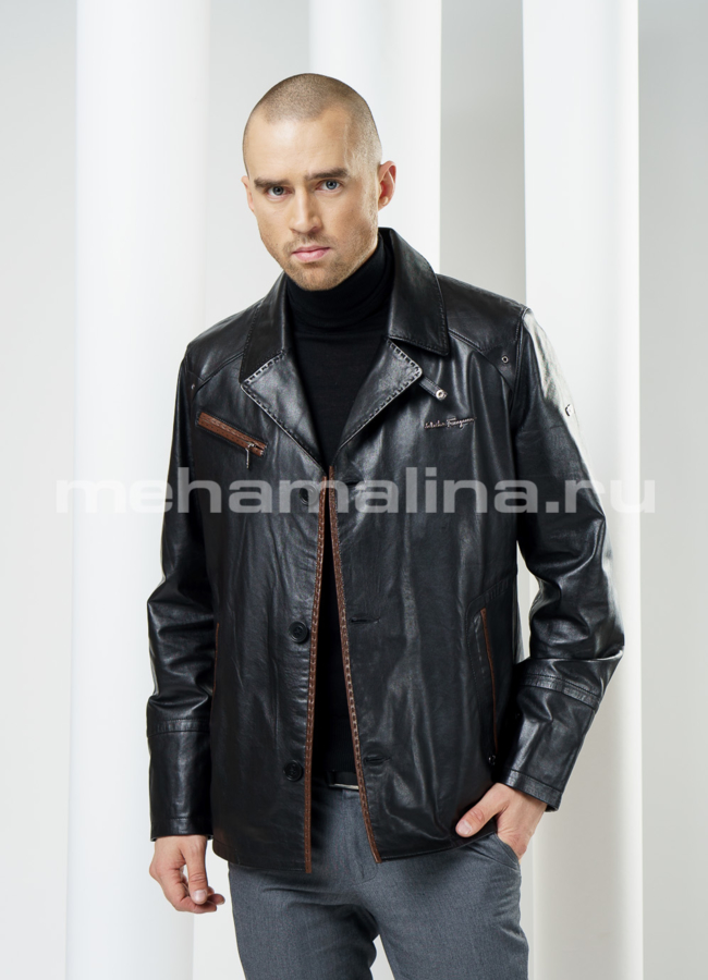 Пиджак мужской кожаный, английский воротник модель № KP-81 в рассрочку