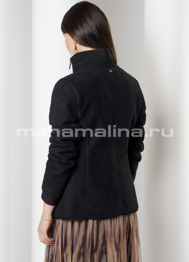 Укороченная дубленка черного цвета  модель № 10199 в рассрочку