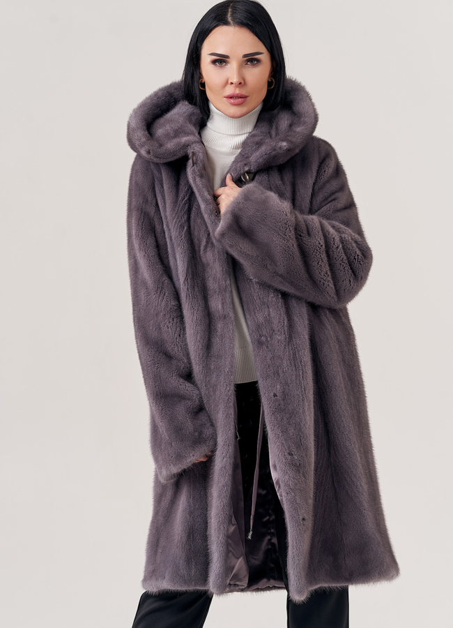 Шуба из норки с капюшоном  модель № 23326 универмаг малина