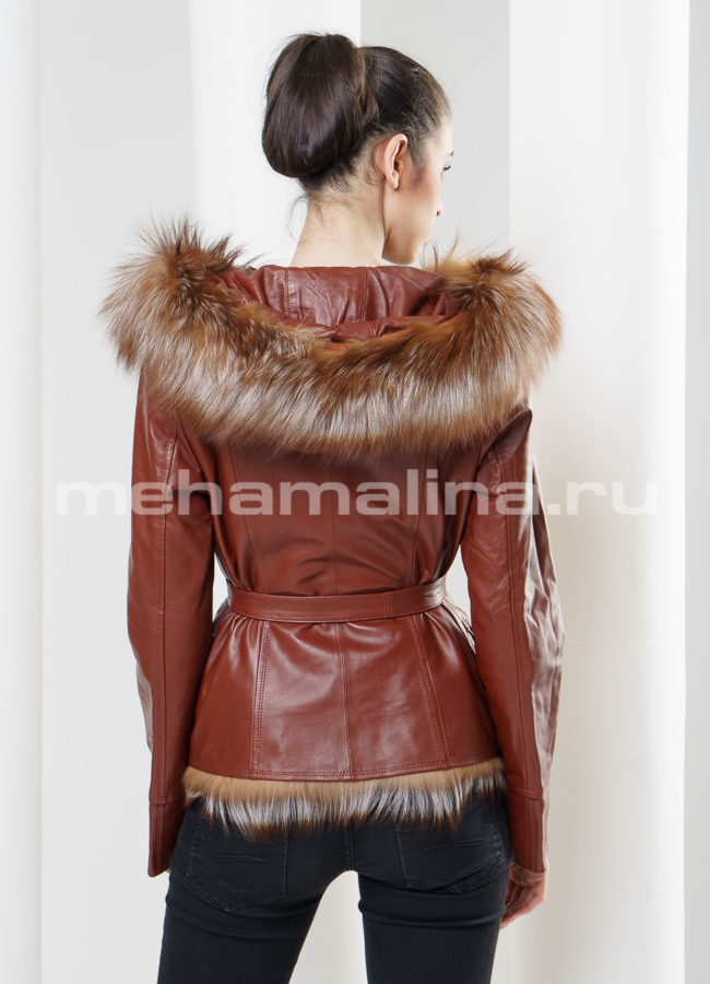 Кожаная куртка, отделка по капюшону лиса модель № K-272 в кредит