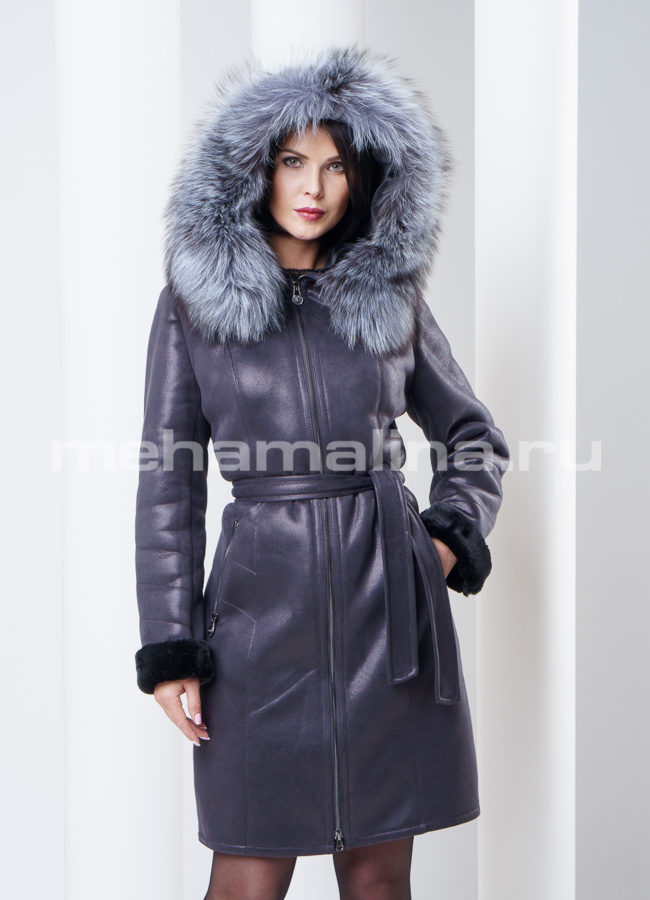 Дубленка на молнии, с чернобуркой модель № D-142 в рассрочку
