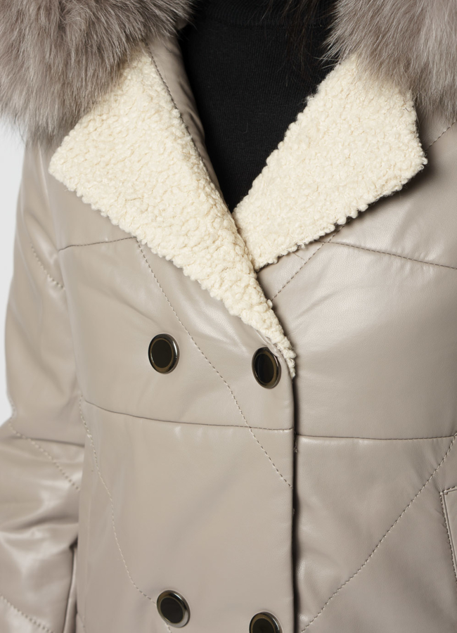 Куртка из искусственной кожи бежевого цвета модель № 20219 универмаг малина