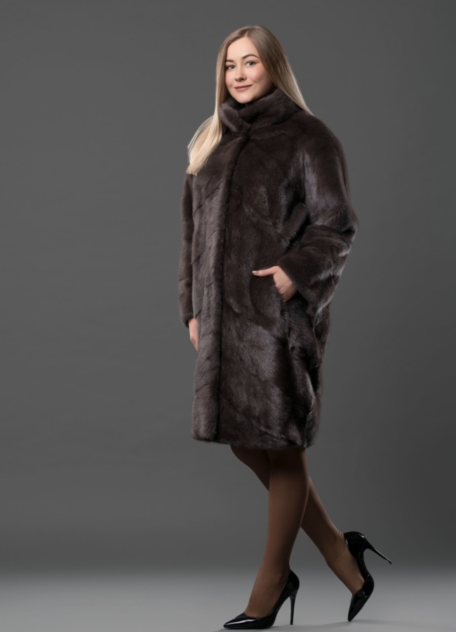 Шуба из норки в цвете капучино модель № S-775 в рассрочку