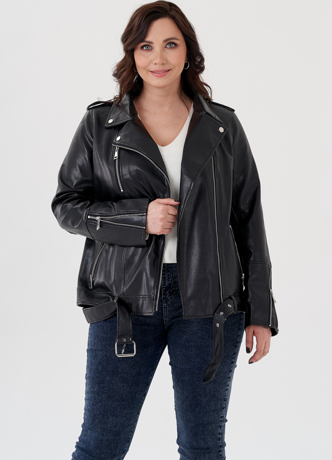 Удлиненная куртка косуха в черном цвете с ремнем модель № 695 универмаг малина Удлиненная куртка косуха в черном цвете с ремнем модель № 695 универмаг малина