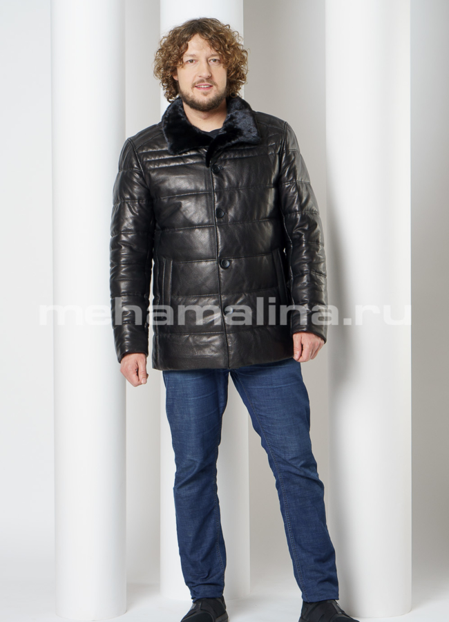 фото Пуховик из натуральной кожи, отделка норка модель № KP-231