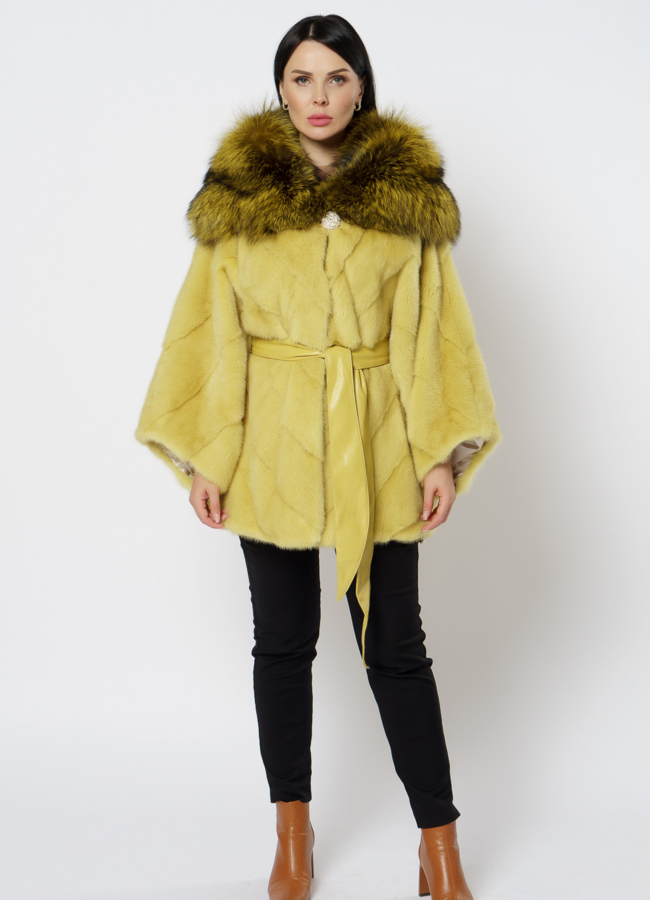 фото Желтая шуба из норки модель № 1214
