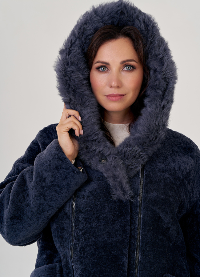 Куртка из мутона оверсайз в синем цвете модель № 1507 универмаг малина